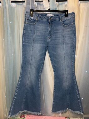 KanCan Medium Blue Flare Jeans with Raw Hem